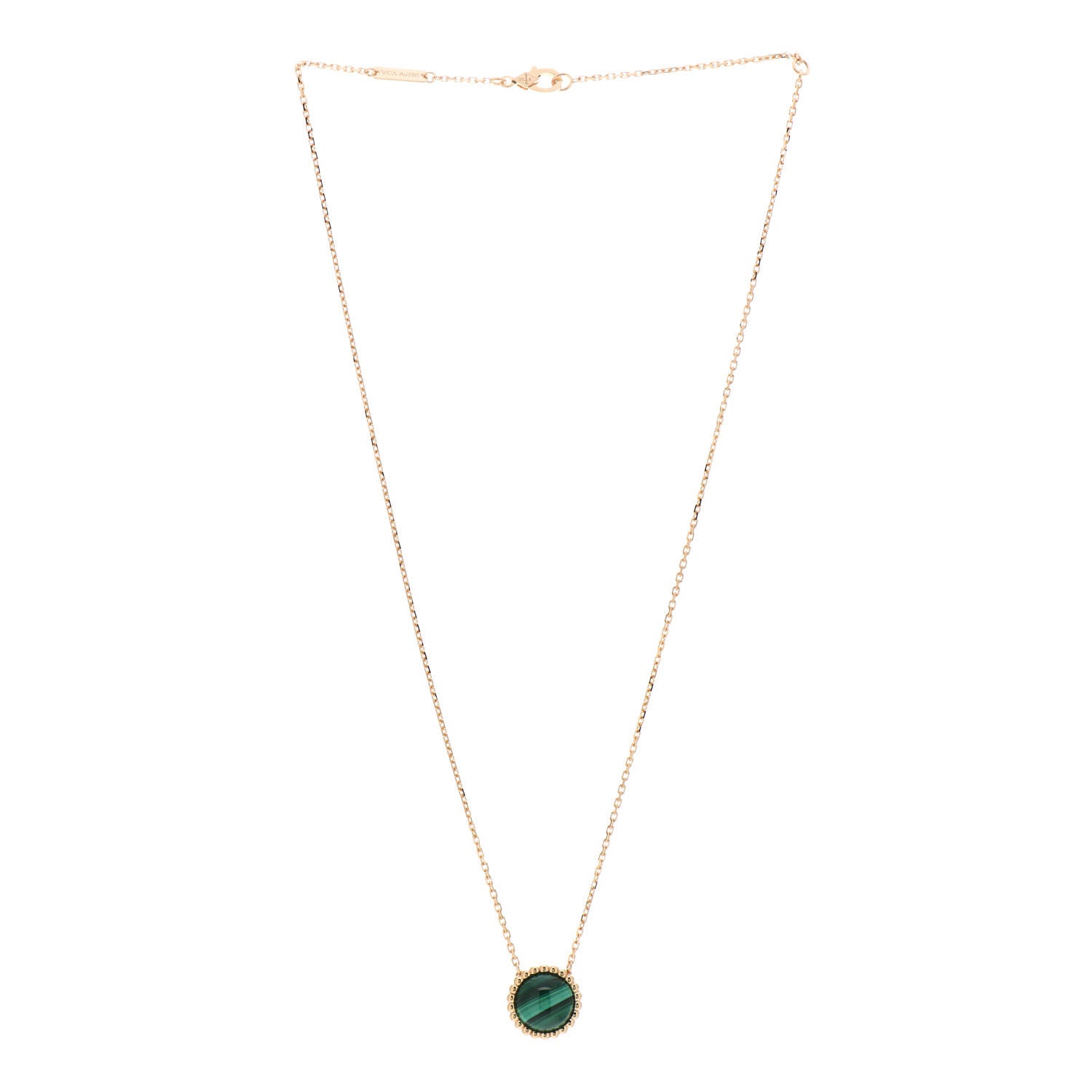 Van Cleef & Arpels 18K Yellow Gold Malachite Perlee Couleurs Pendant Necklace 2 of 5