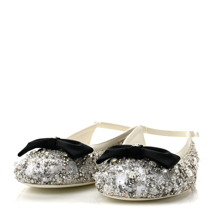 Chanel Satin Crystal Lambskin Grossgrain Bow CC Slingback Flats 38 White Black 4 of 9