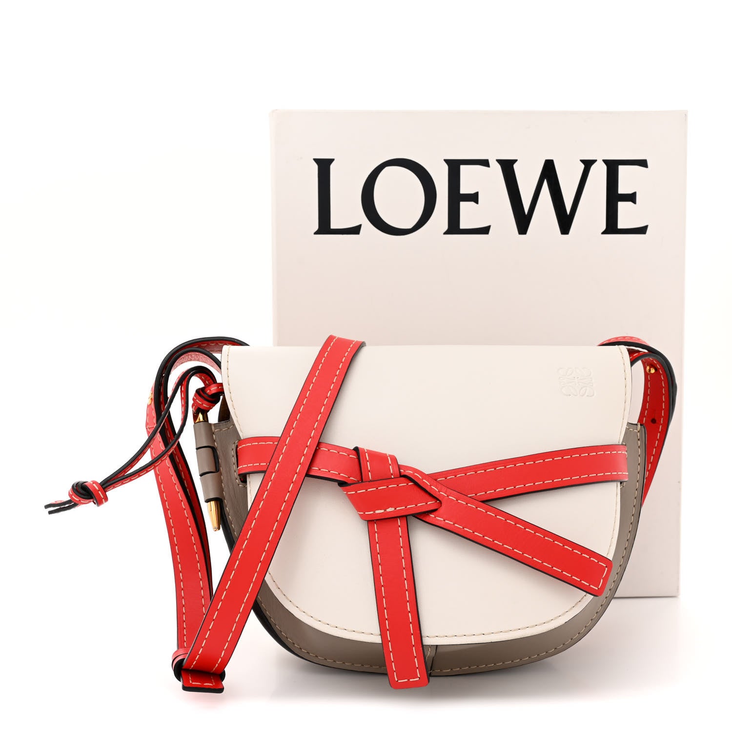 Loewe Grained Calfskin Small Gate Crossbody Bag White Red Taupe 10 of 10