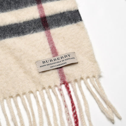 Burberry Cashmere Half Mega Check Fringe Scarf Ivory 4 of 4