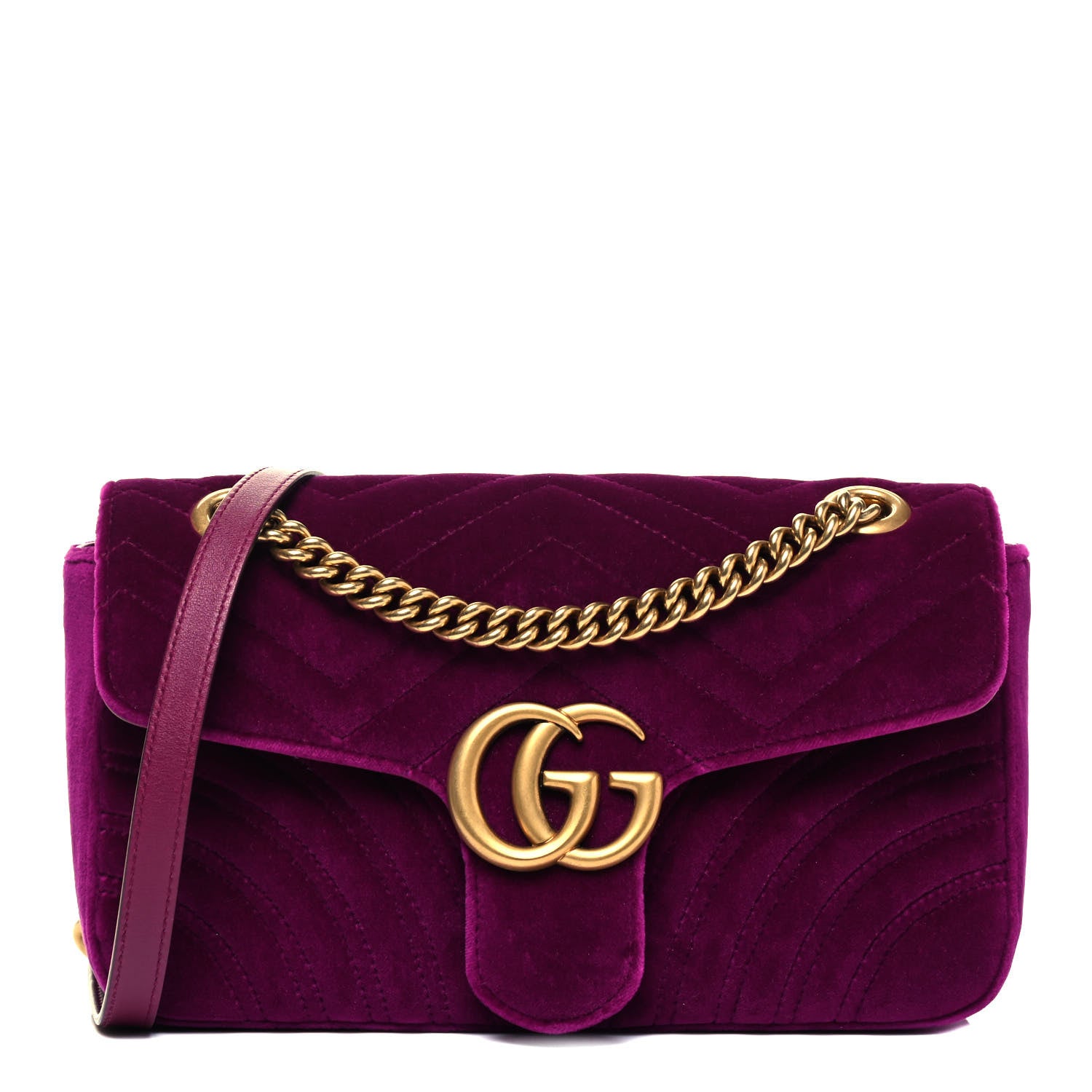 Gucci Velvet Matelasse Small GG Marmont Shoulder Bag Fuchsia Violet Cyclamen 1 of 9