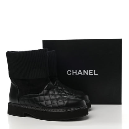 Chanel Suede Lambskin Calfskin Knit Womens Ankle Boots 40 Black 8 of 8