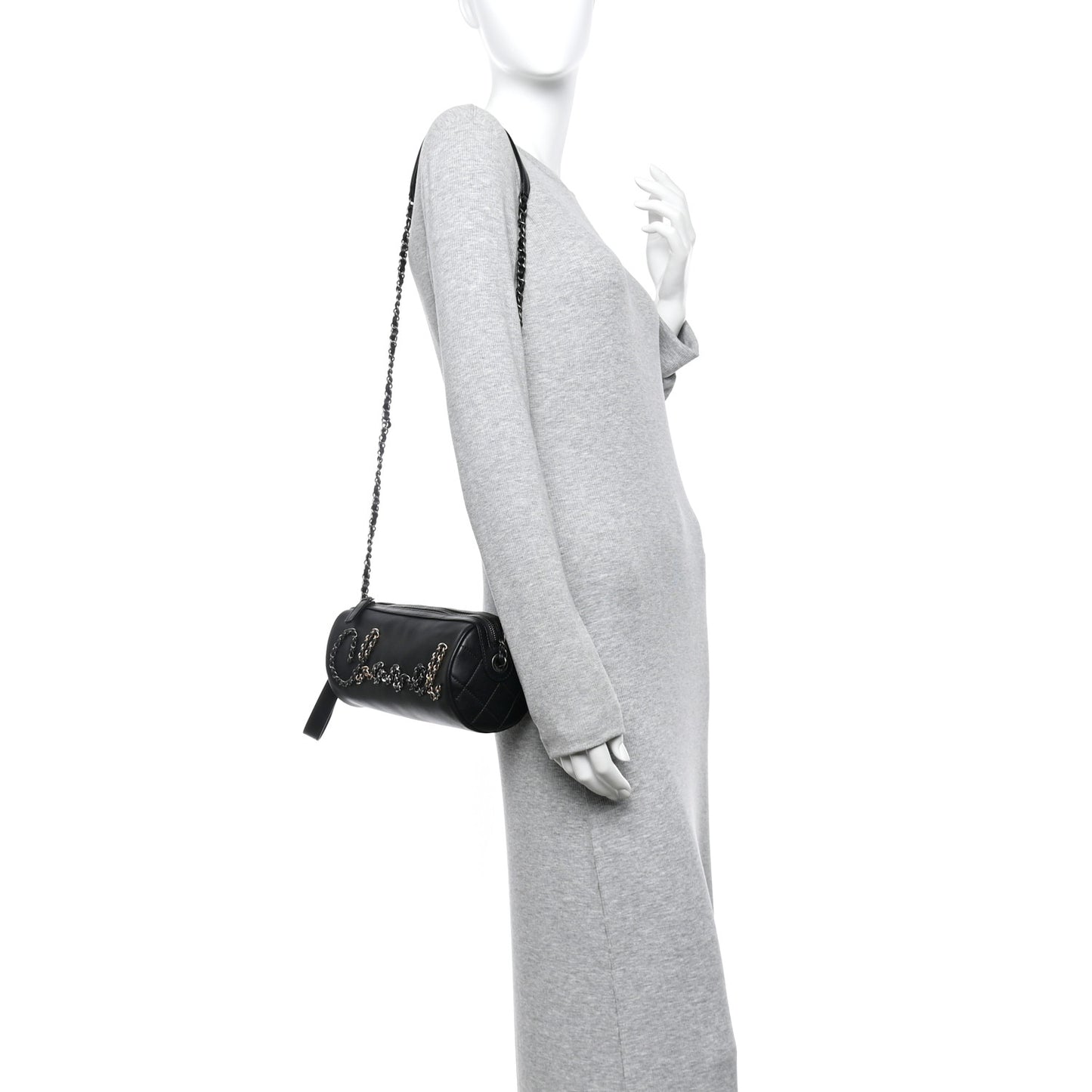 Calfskin Chain 20s Signature Bowling Bag Black