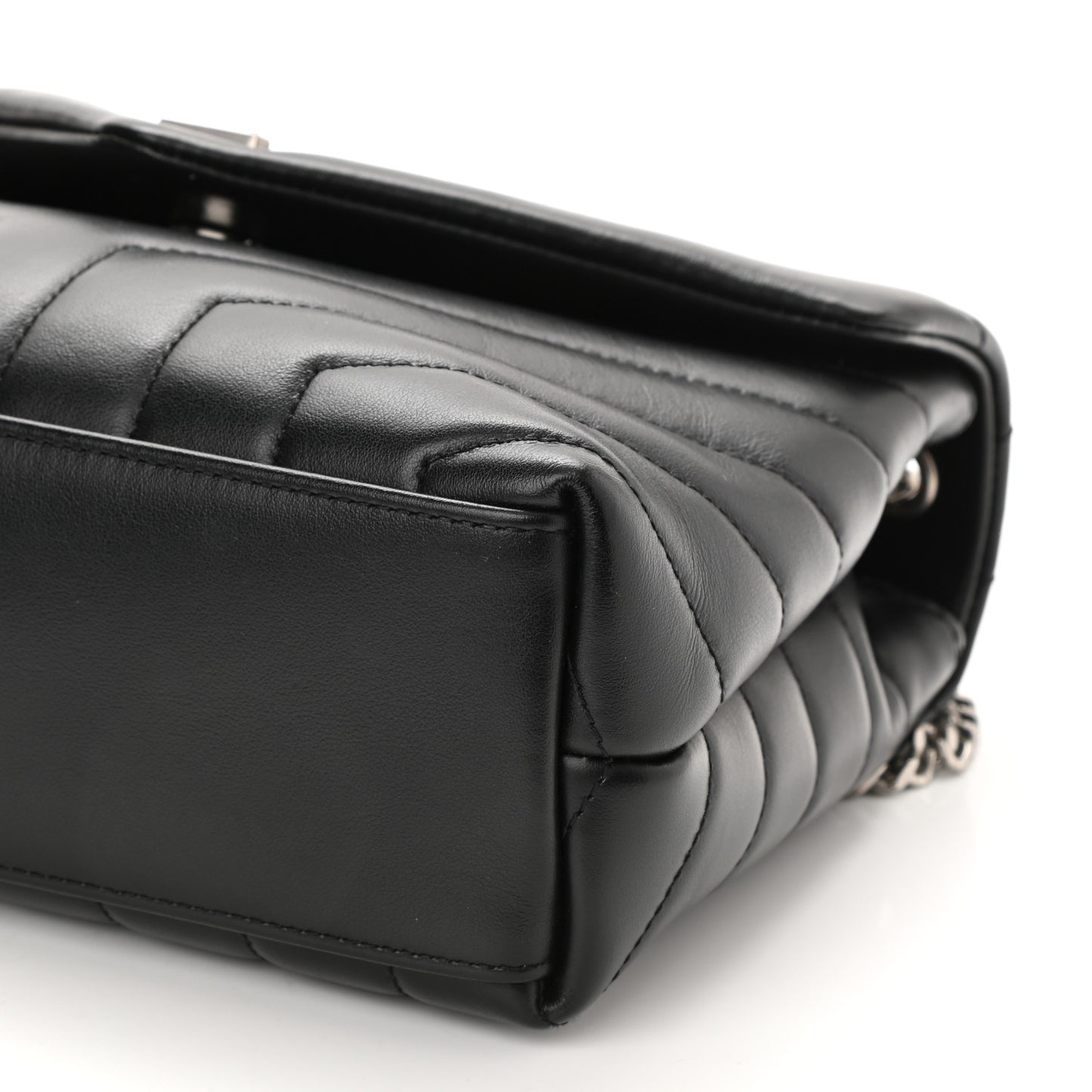 Calfskin Y Quilted Monogram Small Loulou Chain Satchel Black