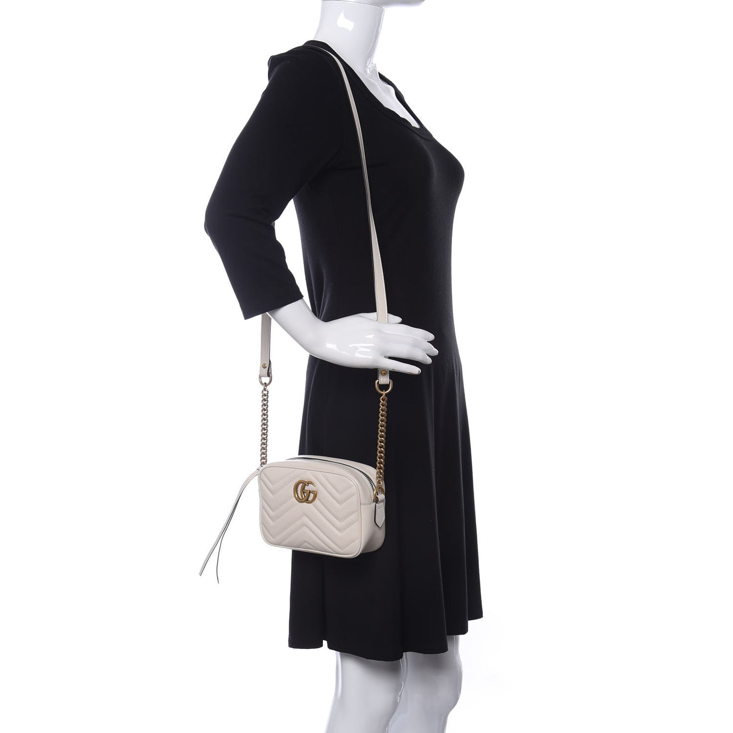 Calfskin Matelasse Mini GG Marmont Chain Shoulder Bag White