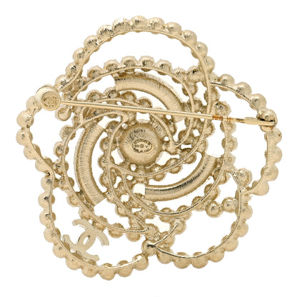 Chanel Pearl Crystal Lace Camellia Brooch Gold 3 of 5