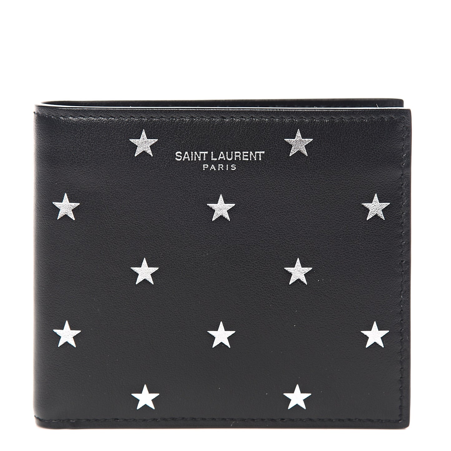 Calfskin Star Print Bi-Fold Wallet Black