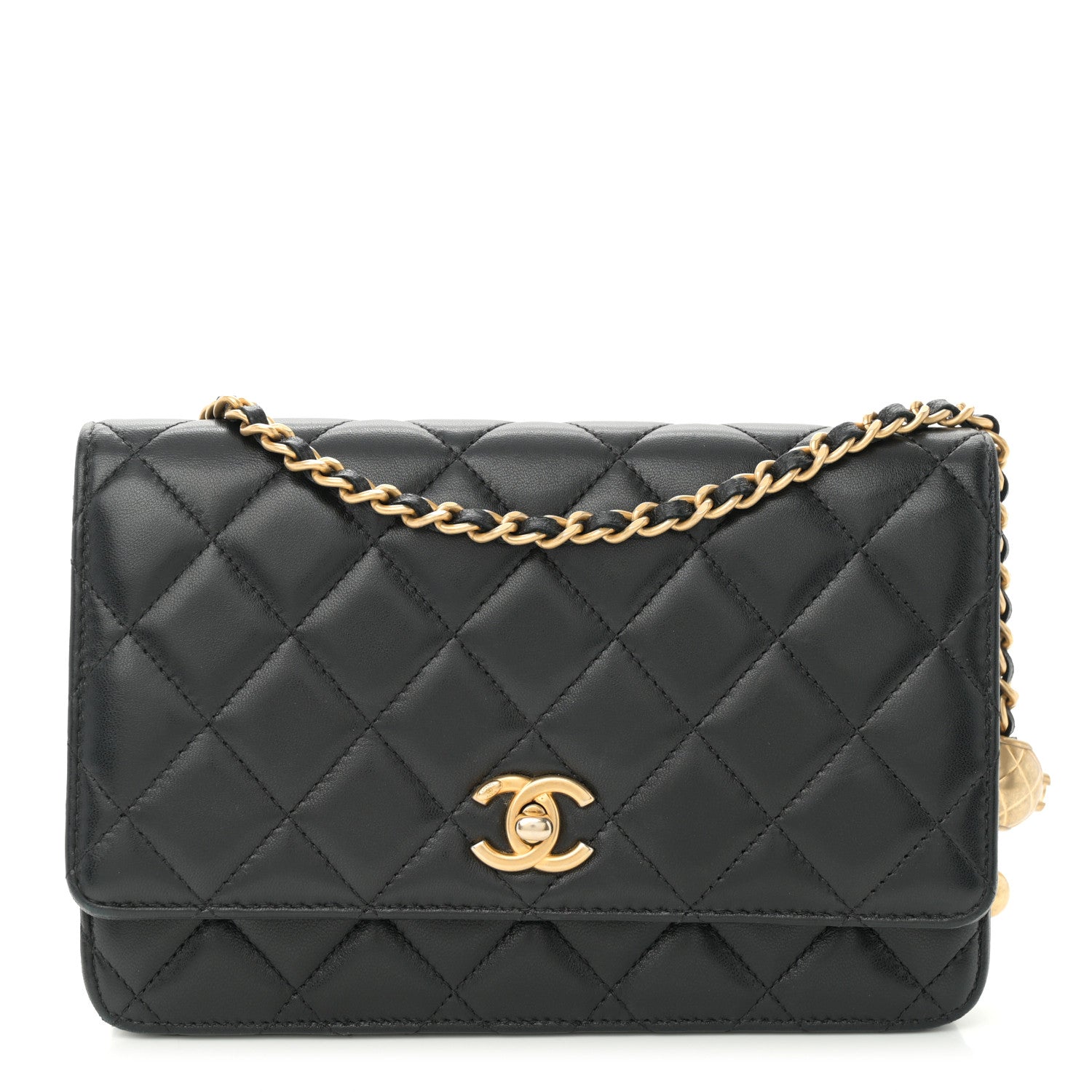 Chanel Lambskin Quilted CC Pearl Crush Wallet on Chain WOC Black 1 of 13