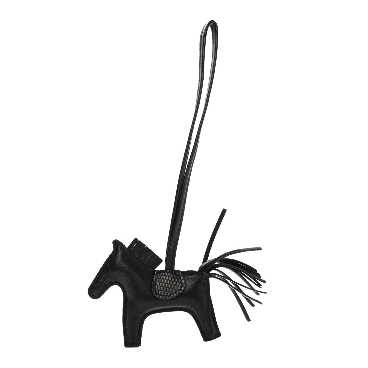 Hermes Milo Lambskin Lizard Touch Grigri Rodeo Horse Bag Charm PM So Black 1 of 5
