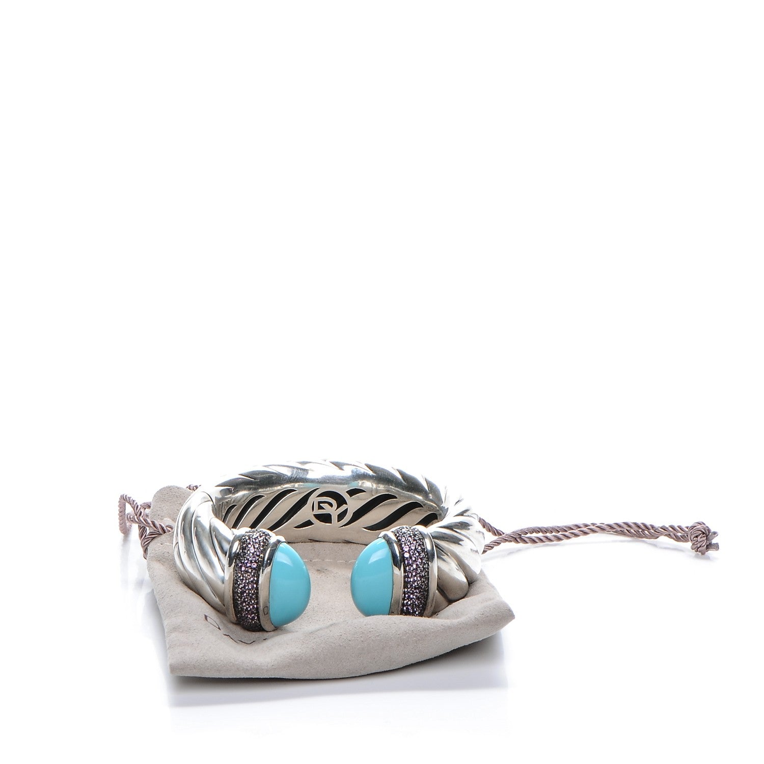 David Yurman Sterling Silver Amethyst Turquoise 25mm Waverly Bracelet 6 of 6