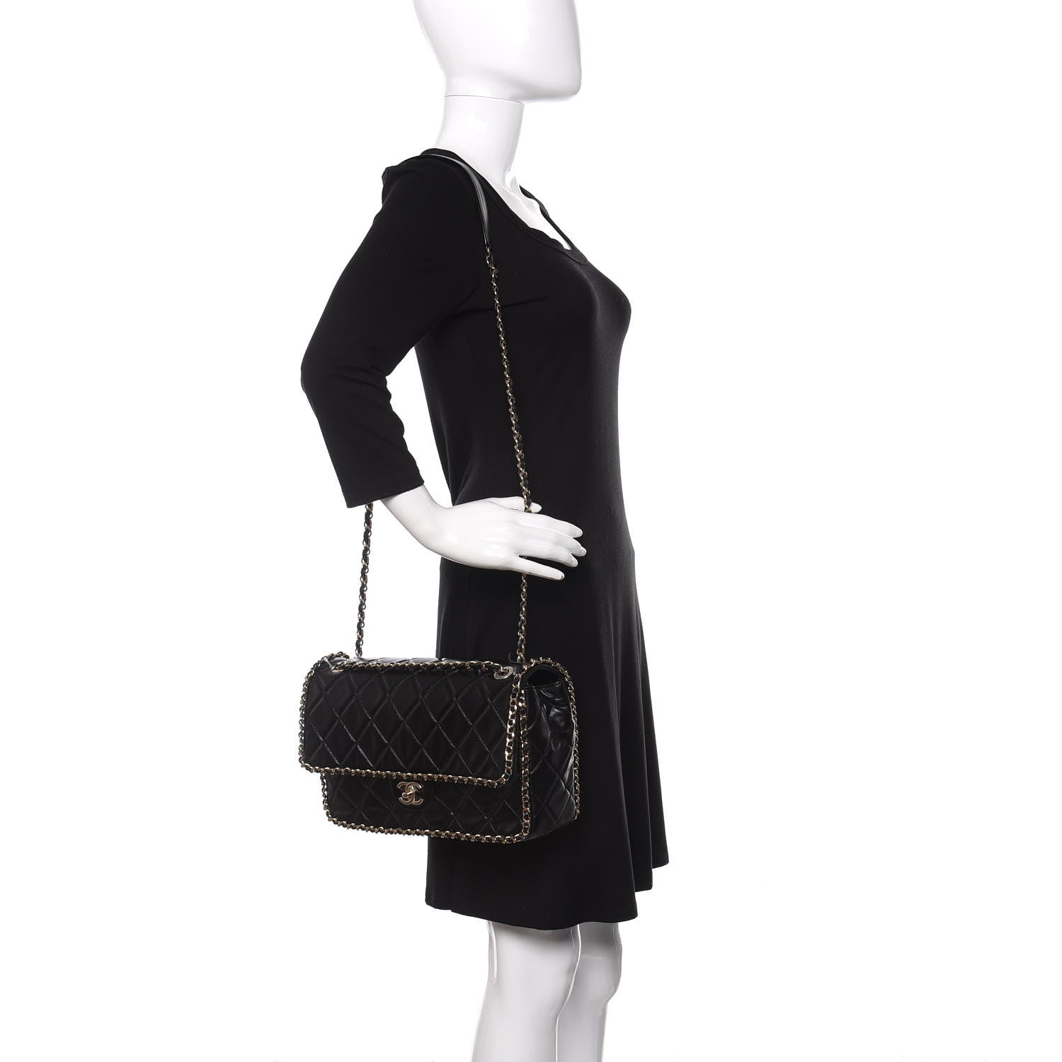 Chanel Crumpled Calfskin Quilted Large Chain All Over Flap Bag Black 2 of 10