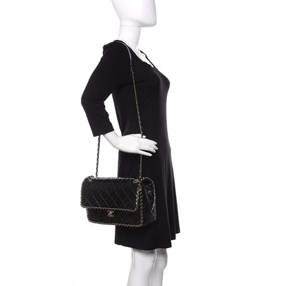 Chanel Crumpled Calfskin Quilted Large Chain All Over Flap Bag Black 2 of 10