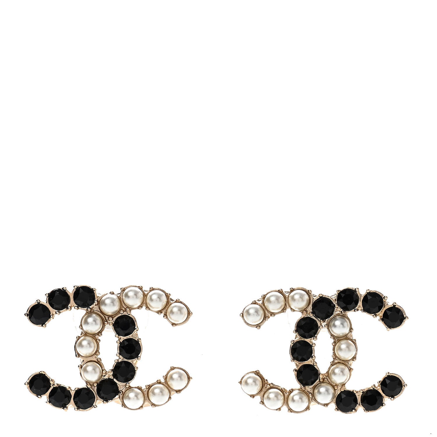 Chanel Crystal Pearl CC Dazzling Domino Earrings Gold Black 1 of 4