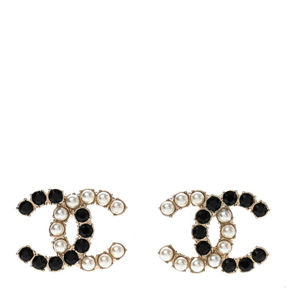 Chanel Crystal Pearl CC Dazzling Domino Earrings Gold Black 1 of 4