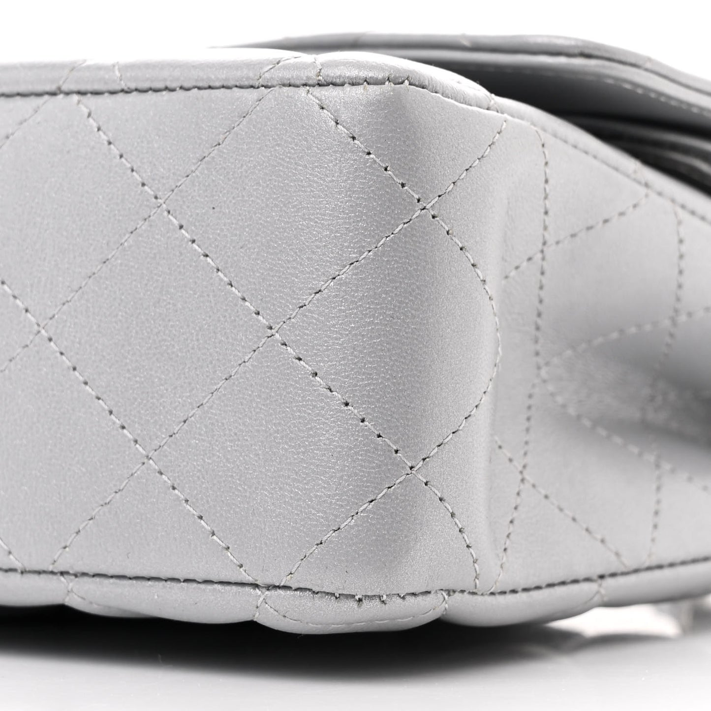 Iridescent Lambskin Quilted Medium Double Flap Grey