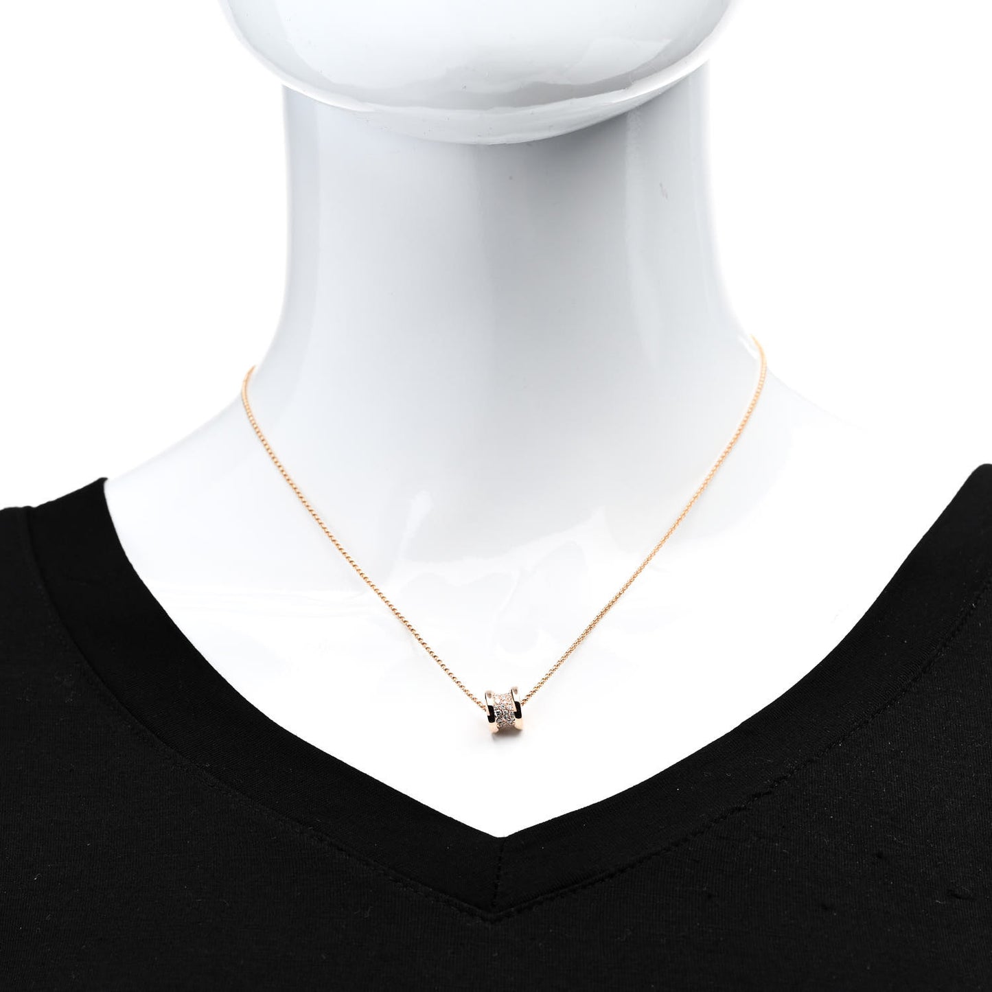 18K Rose Gold Diamond Small B.Zero1 Pave Pendant Necklace