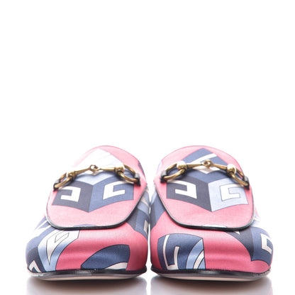 Gucci Satin GG Wallpaper Womens Princetown Slippers 35.5 Pink Flamboyant Blue Black 2 of 9