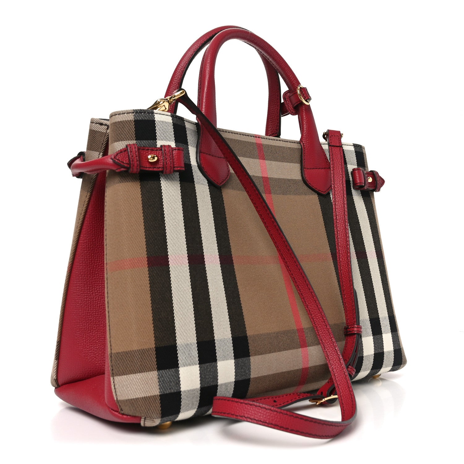 Burberry House Check Grainy Calfskin Medium Banner Tote Russet Red 3 of 10