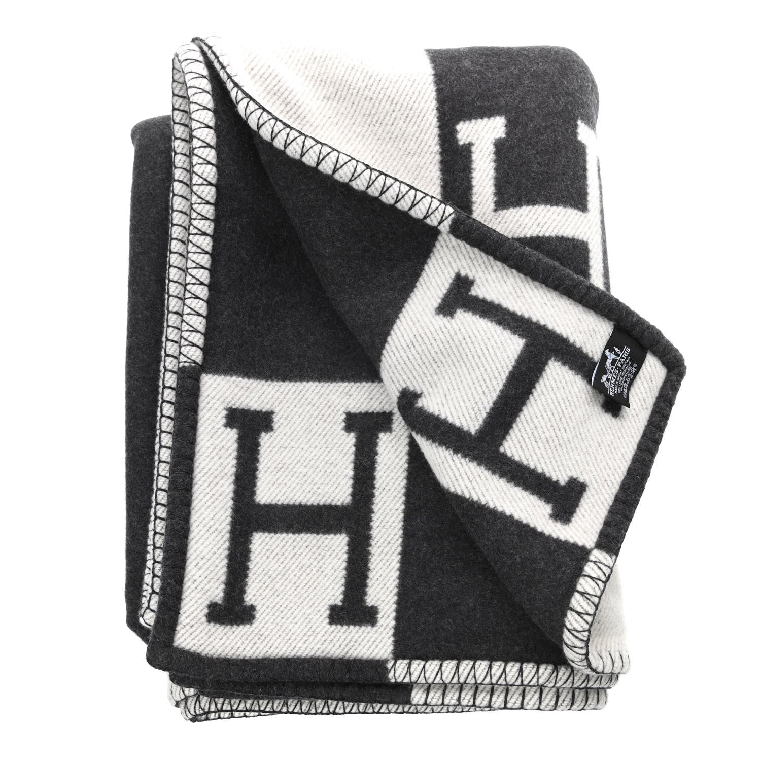 Hermes Wool Cashmere Avalon III Blanket Ecru Black 3 of 3