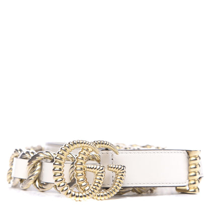 Gucci Calfskin Torchon Double G Chain 25mm Belt 80 32 Mystic White 1 of 3
