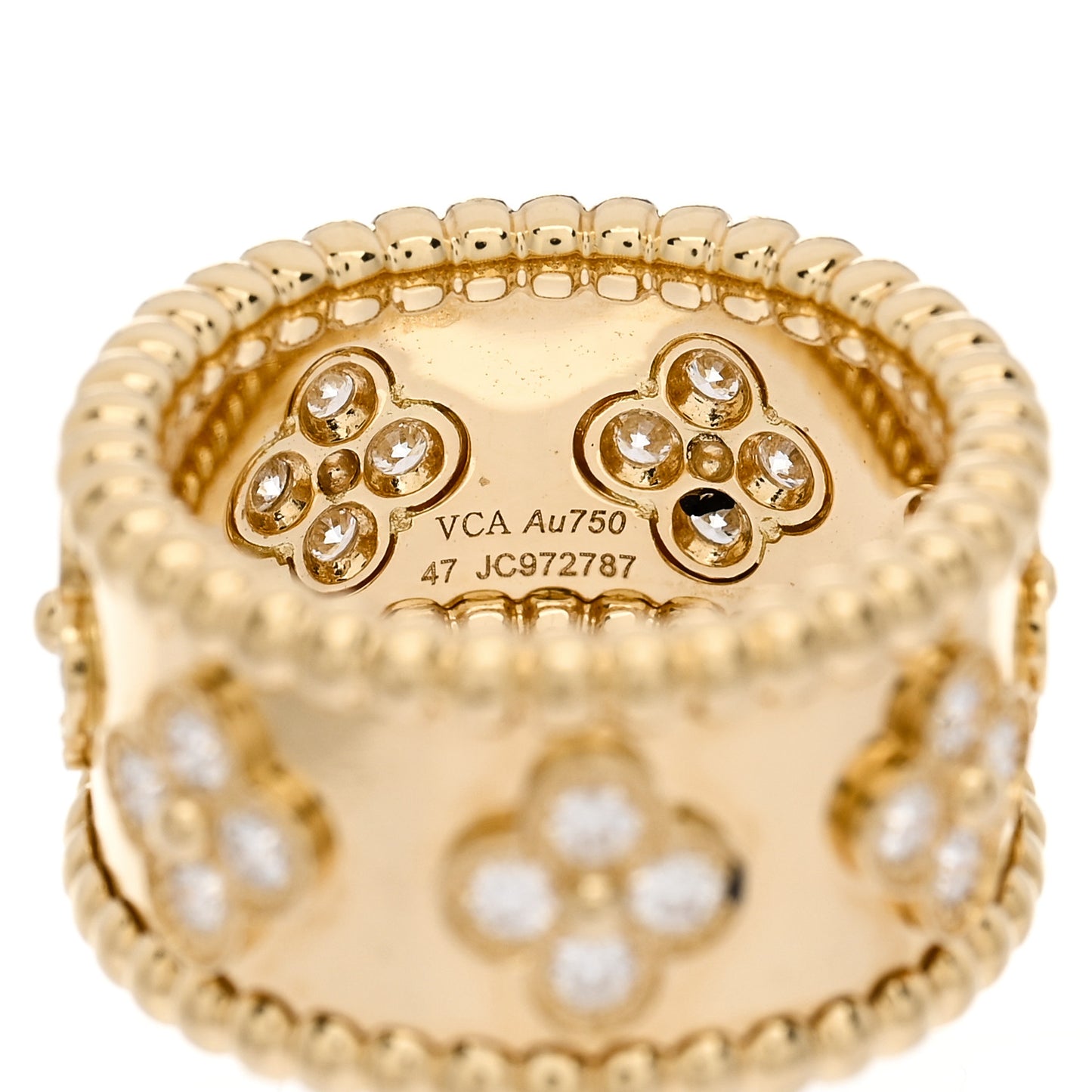 18K Yellow Gold Diamond Perlee Clovers Ring 47 4