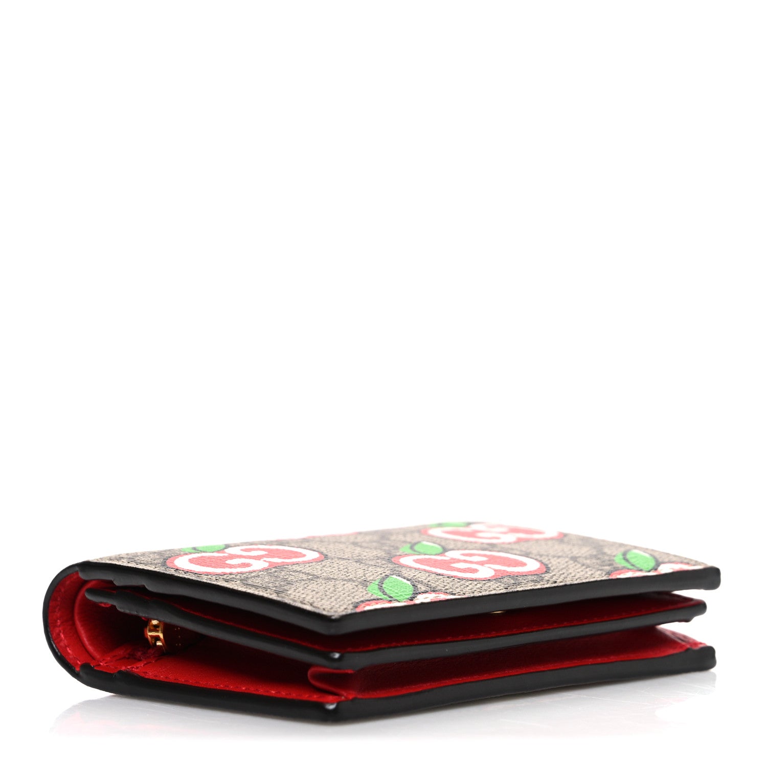 Gucci GG Supreme Monogram Apple Card Case Wallet Beige Multicolor Lobster Red 4 of 7