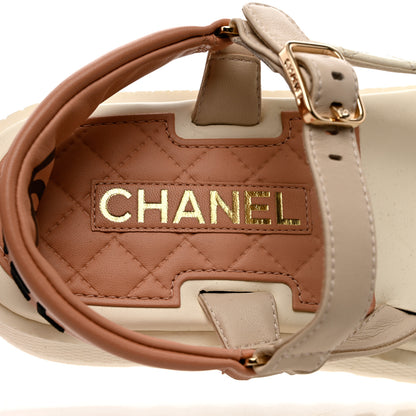 Chanel Lambskin Logo Platform Sandals 39.5 Beige Ivory White 7 of 9