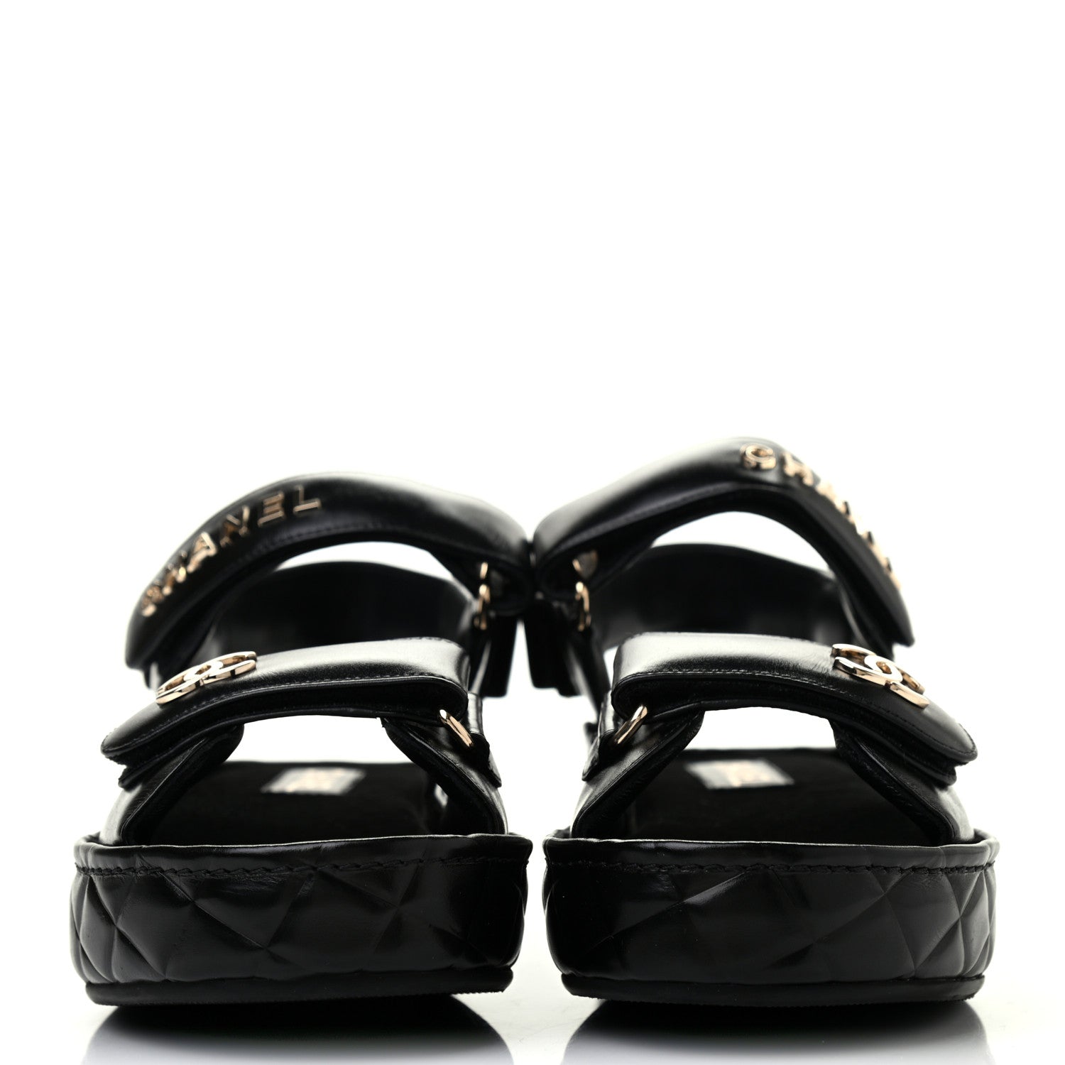 Chanel Shiny Calfskin Logo Platform Sandals 39 Black 2 of 6