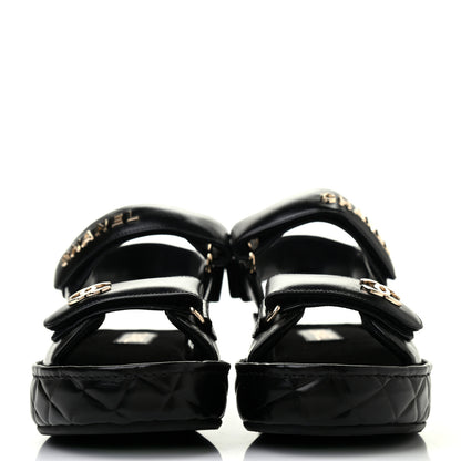 Chanel Shiny Calfskin Logo Platform Sandals 39 Black 2 of 6