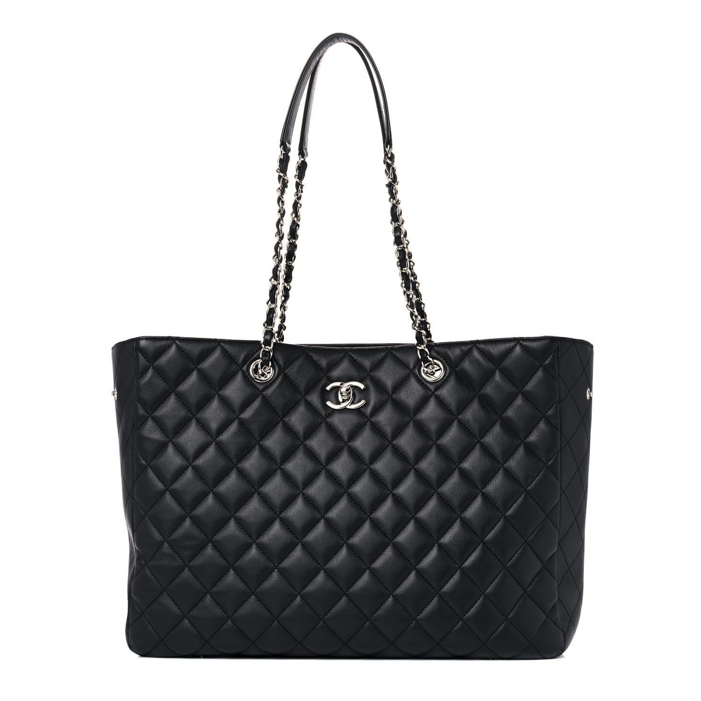 Calfskin Quilted Large Classic Shopping Tote Black