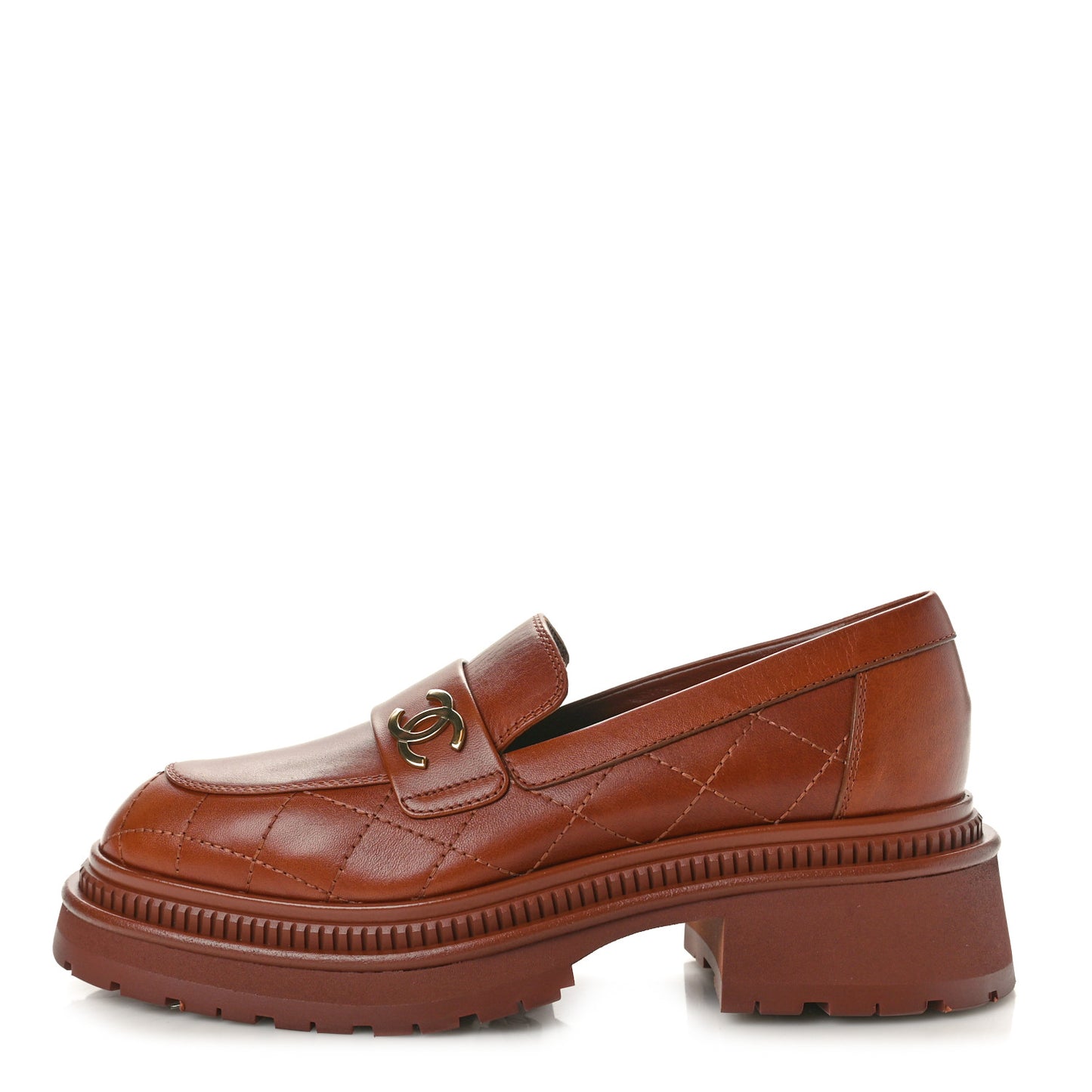 Calfskin Quilted CC Mocassin Loafers 36 Light Brown