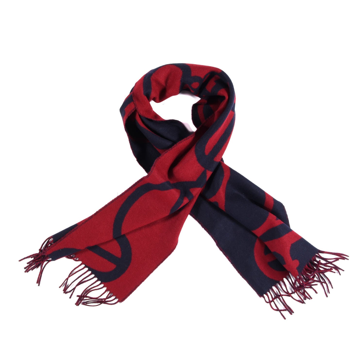 Hermes Cashmere Boucles et Camails Muffler Marine Bordeaux 1 of 4