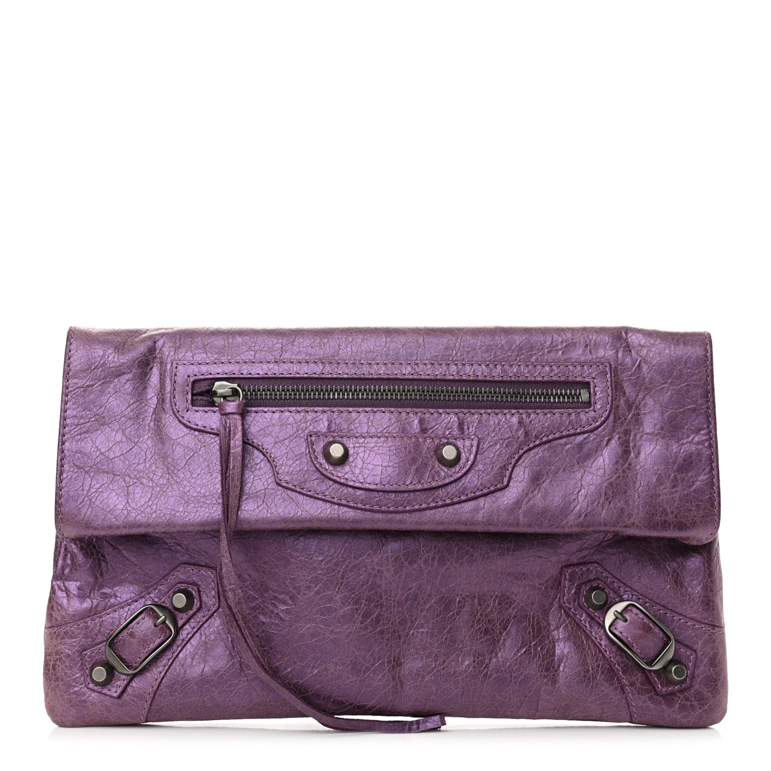 Balenciaga Agneau Classic Hardware Envelope Clutch Metallic Purple 1 of 12