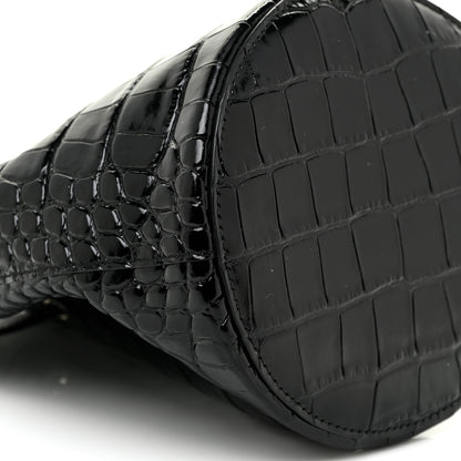 Balenciaga Shiny Calfskin Logo Crocodile Embossed XS Everyday Bucket Bag Black 8 of 15