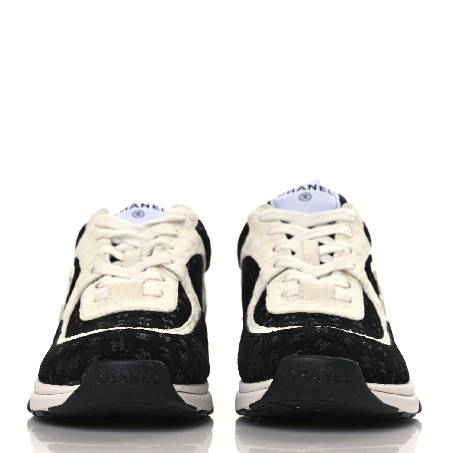 Chanel Suede Calfskin Printed CC Sneakers 38.5 Black White 2 of 8