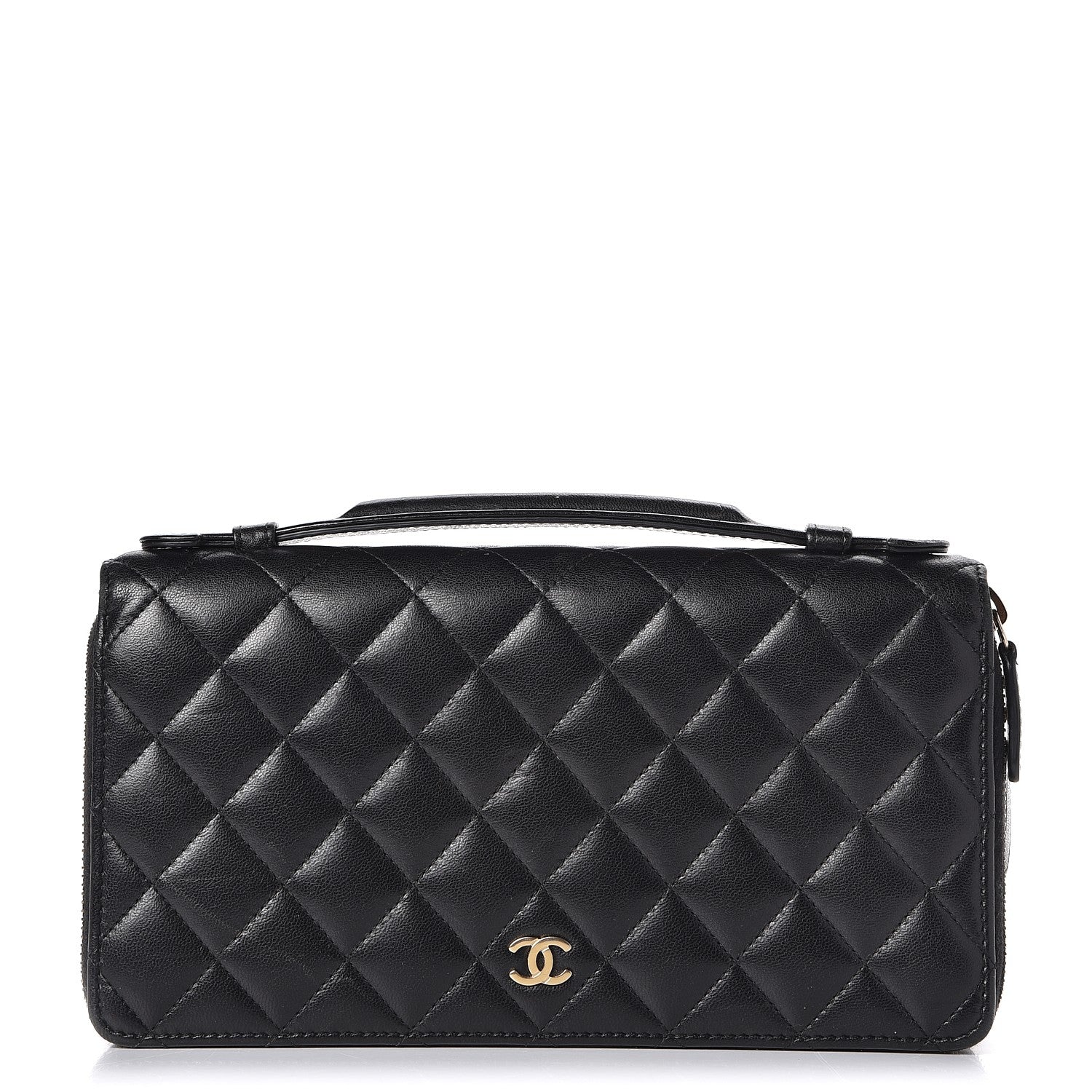 Chanel Lambskin Quilted Large Double Zip Around Organizer Wallet Black 1 of 9