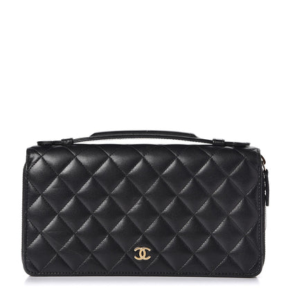 Chanel Lambskin Quilted Large Double Zip Around Organizer Wallet Black 1 of 9