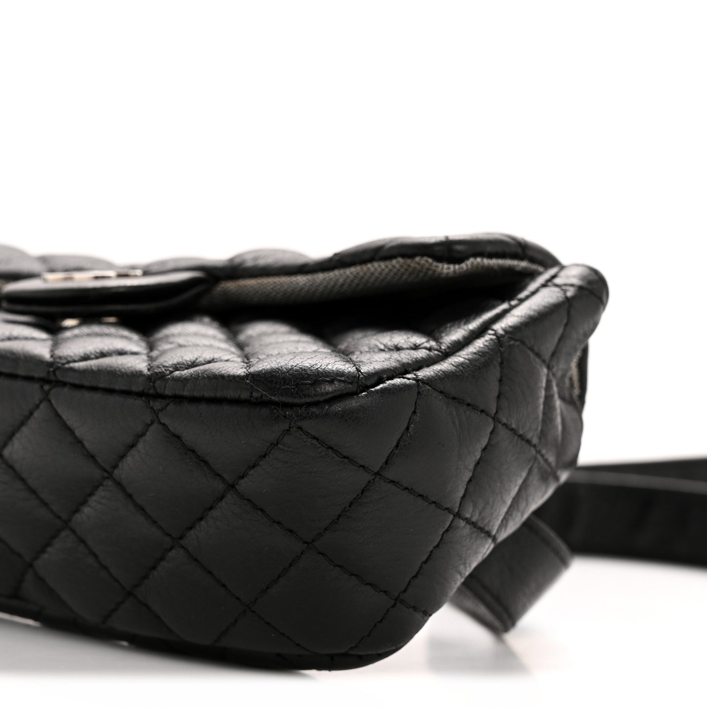 Grained Calfskin Quilted CC Uniform Flap Belt Bag Black