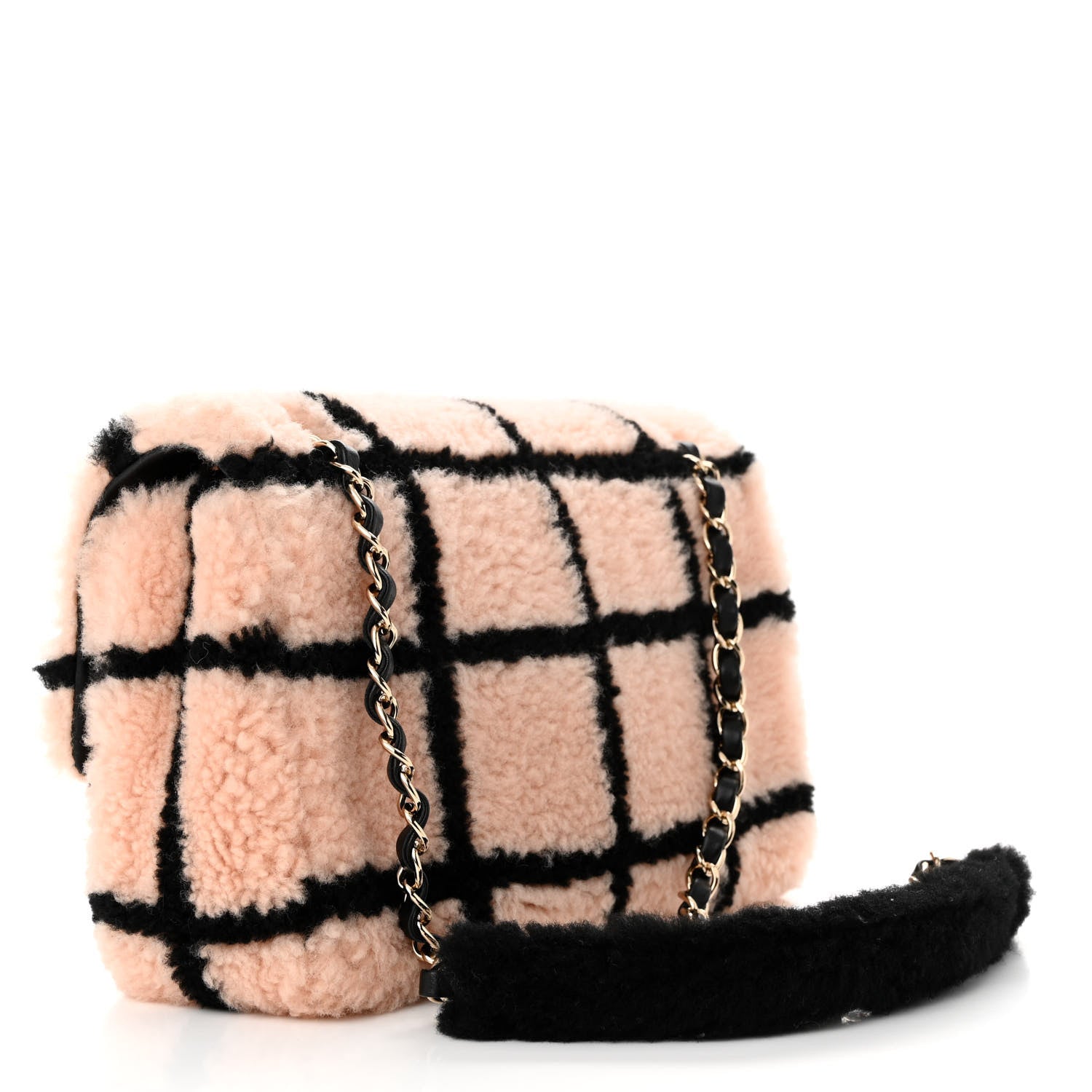 Chanel Shearling Lambskin Large Fluffy Tartan Single Flap Pink Black 3 of 10