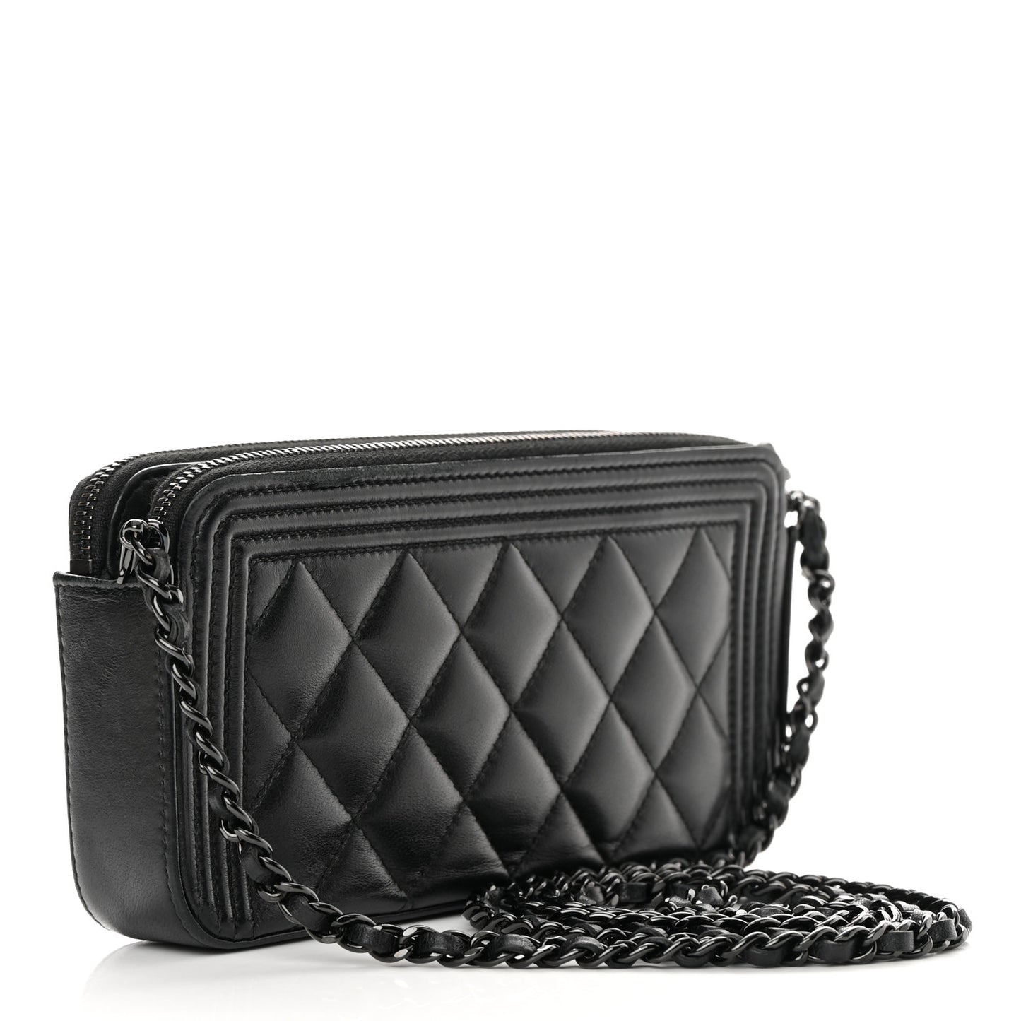 Lambskin Quilted Small Boy Clutch With Chain So Black