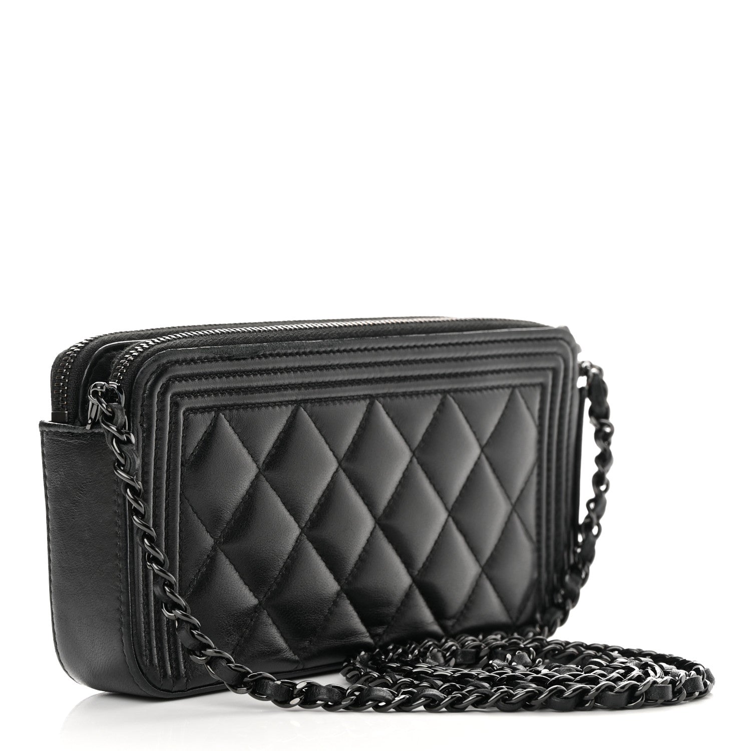 Chanel Lambskin Quilted Small Boy Clutch With Chain So Black 3 of 18