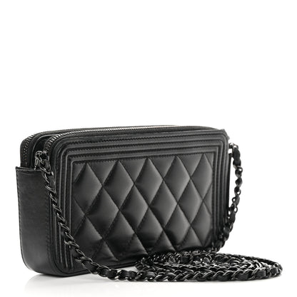 Chanel Lambskin Quilted Small Boy Clutch With Chain So Black 3 of 18