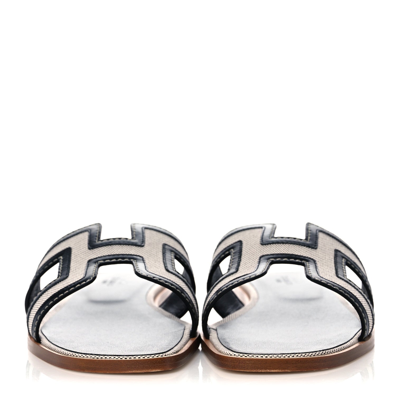 Hermes Calfskin Canvas Oran Sandals 39 Black 2 of 9
