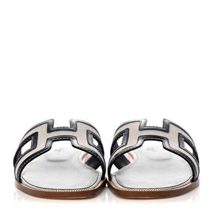 Hermes Calfskin Canvas Oran Sandals 39 Black 2 of 9
