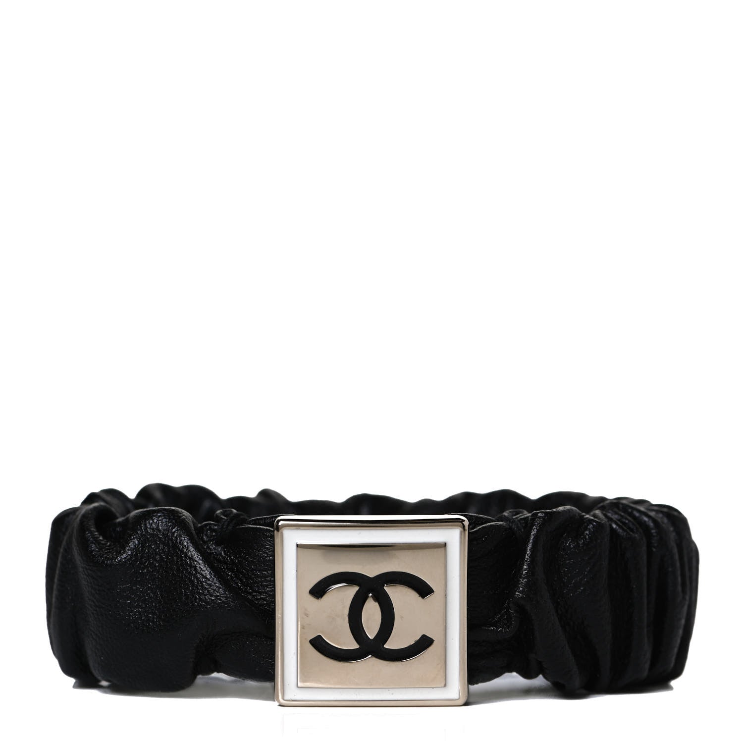 Chanel Lambskin Metal Enamel CC Hair Tie Black Gold 1 of 4