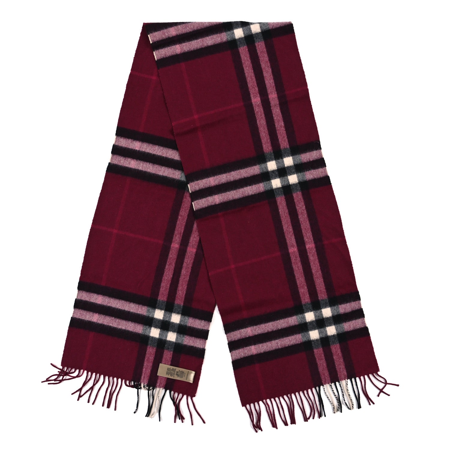 Burberry Cashmere House Check Fringe Scarf Dark Pink 2 of 4