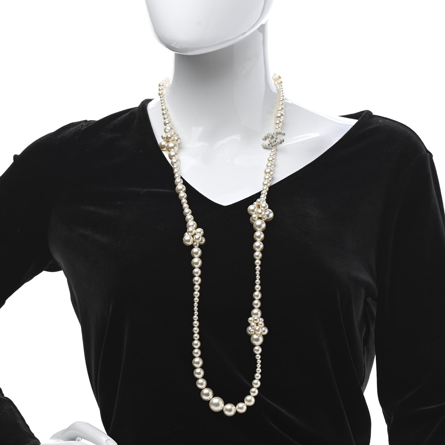 Chanel Pearl Cluster CC Long Necklace Silver 2 of 7
