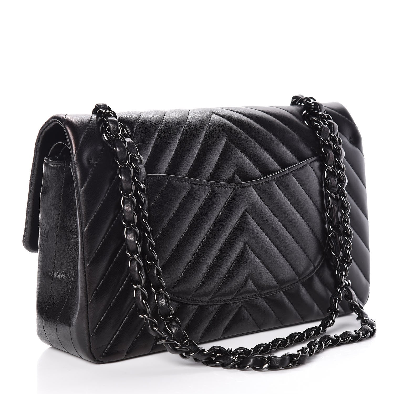 Chanel Lambskin Chevron Quilted Medium Double Flap So Black 4 of 14