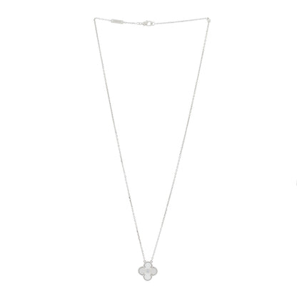 Van Cleef & Arpels 18K White Gold Diamond Guilloche Vintage Alhambra Pendant Necklace 2 of 5