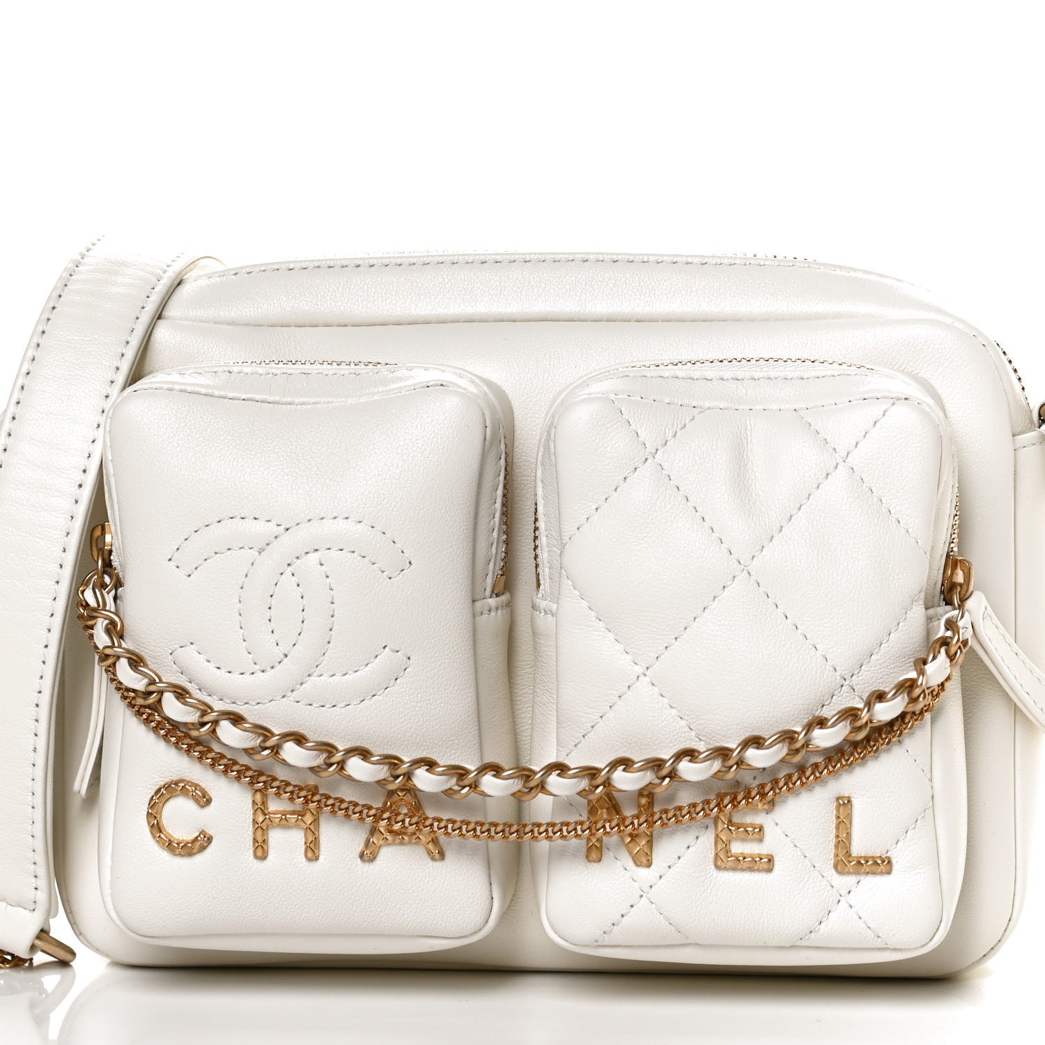 Chanel Calfskin Quilted Small Camera Case White 14 of 21
